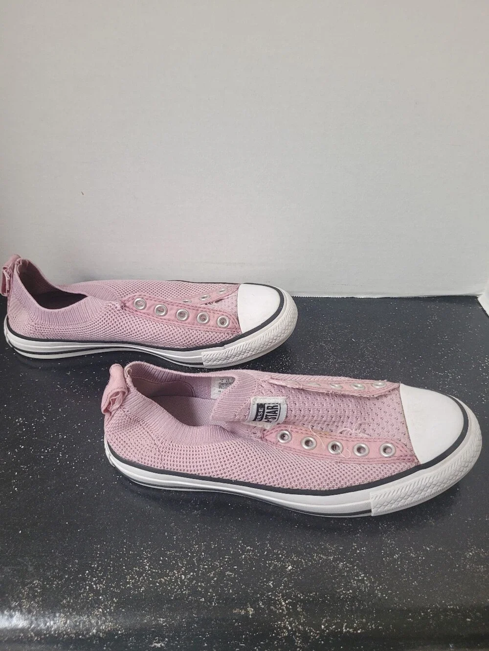 Converse Girl's Slip-On Knit Sneakers Pink and White